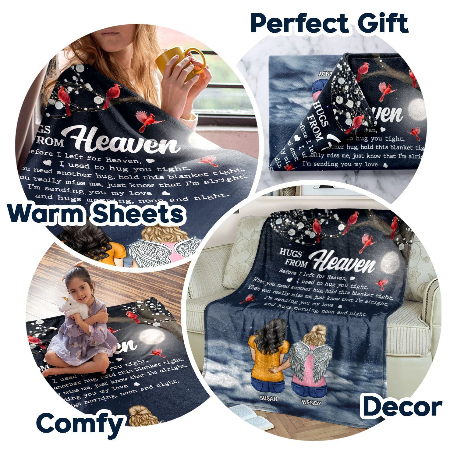 Hugs From Heaven Memorial - Sympathy Gift To Comfort Those Grieving The Loss Of A Loved One - Personalized Fleece Blanket - Image 7