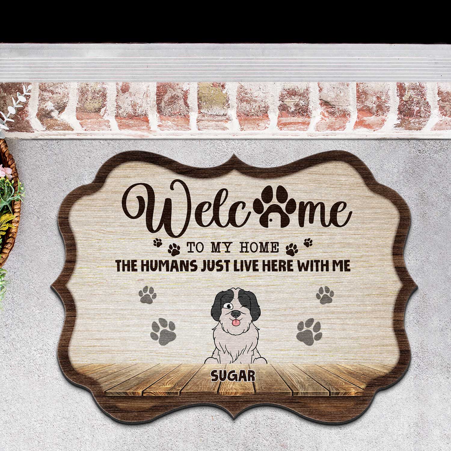 Humans Just Live Here With Us Funny Cartoon Dogs Cats - Gift For Pet Lovers - Personalized Custom Shaped Doormat - Image 3