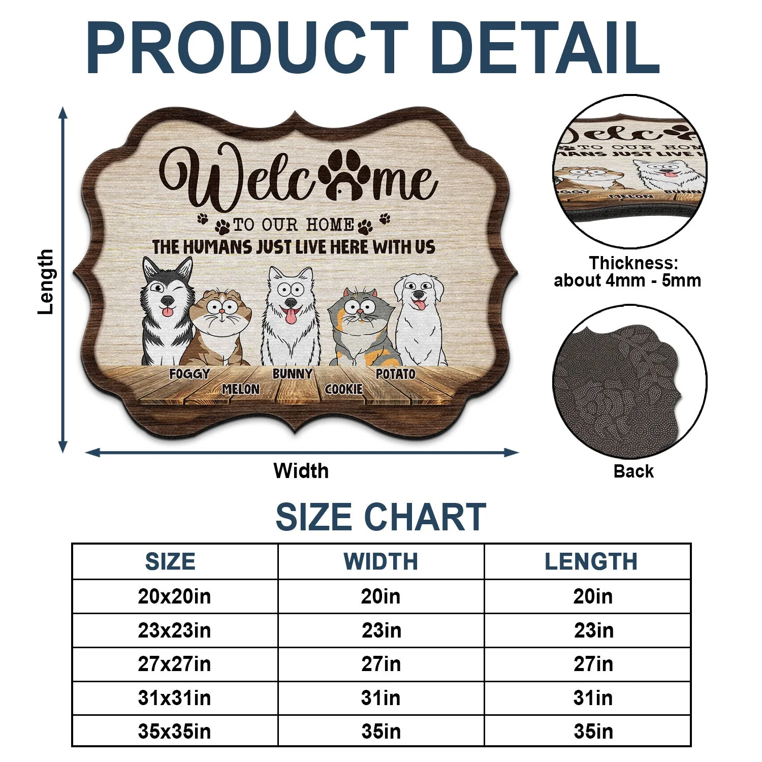 Humans Just Live Here With Us Funny Cartoon Dogs Cats - Gift For Pet Lovers - Personalized Custom Shaped Doormat - Image 4