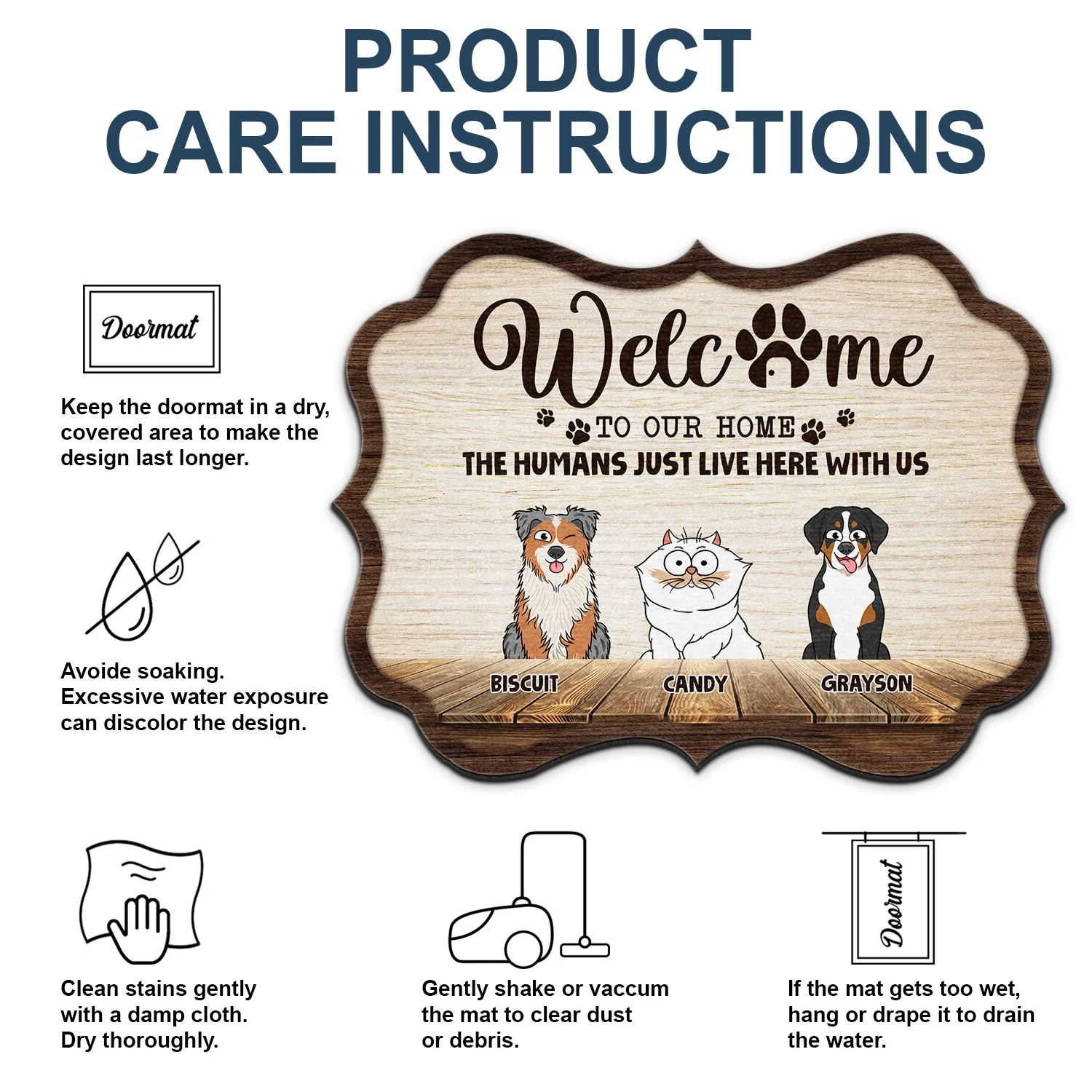 Humans Just Live Here With Us Funny Cartoon Dogs Cats - Gift For Pet Lovers - Personalized Custom Shaped Doormat - Image 5