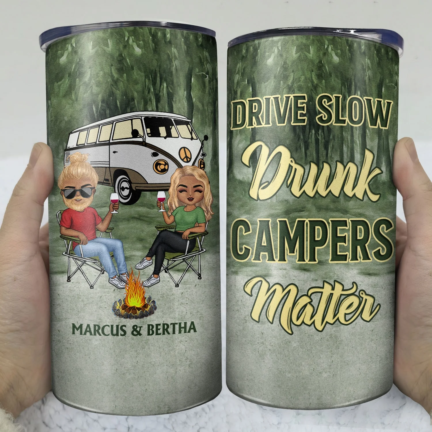 Husband And Wife Camping Partners For Life - Anniversary, Birthday Gift For Spouse, Husband, Wife, Boyfriend, Girlfriend, Campers - Personalized Custom 4 In 1 Can Cooler Tumbler - Image 3