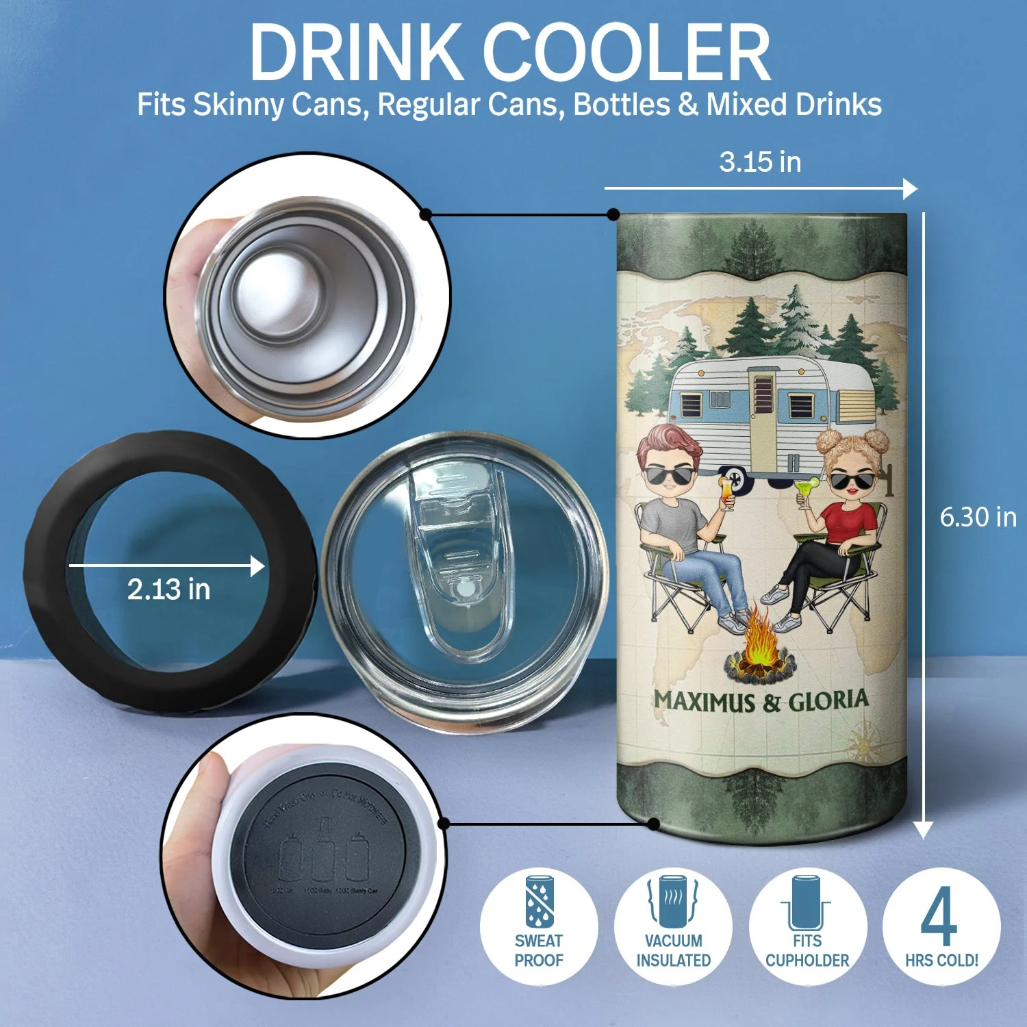Husband And Wife Camping Partners For Life - Anniversary, Birthday Gift For Spouse, Husband, Wife, Boyfriend, Girlfriend, Campers - Personalized Custom 4 In 1 Can Cooler Tumbler - Image 4