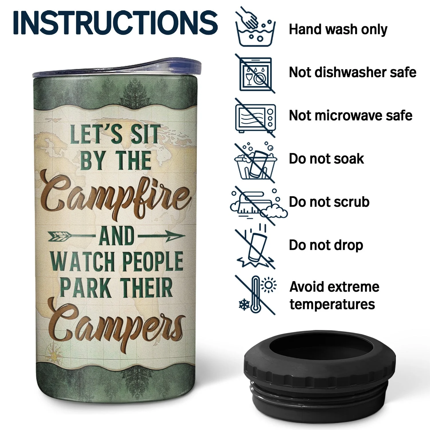 Husband And Wife Camping Partners For Life - Anniversary, Birthday Gift For Spouse, Husband, Wife, Boyfriend, Girlfriend, Campers - Personalized Custom 4 In 1 Can Cooler Tumbler - Image 5