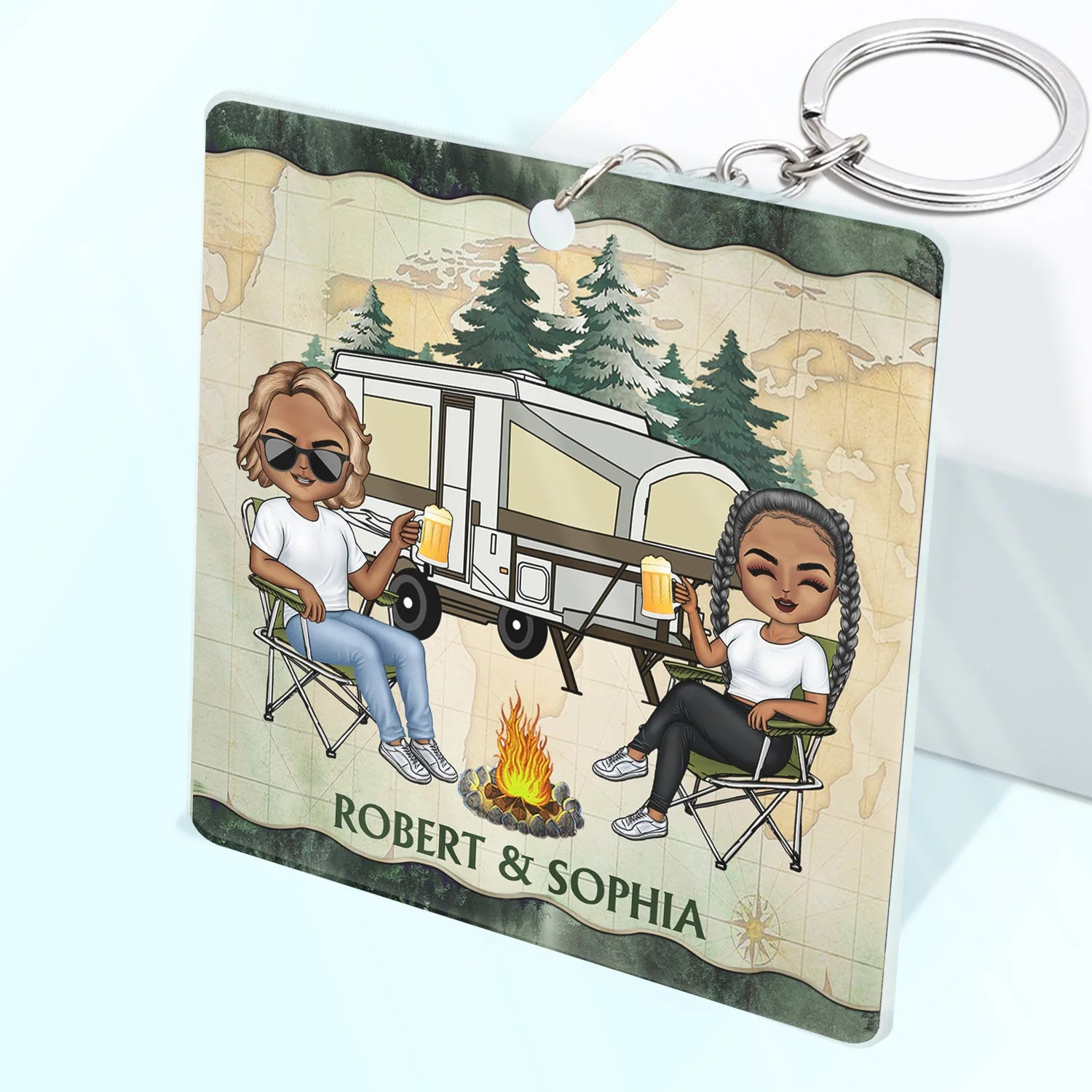 Husband And Wife Camping Partners For Life - Anniversary, Birthday Gift For Spouse, Husband, Wife, Boyfriend, Girlfriend, Campers - Personalized Custom Acrylic Keychain - Image 2