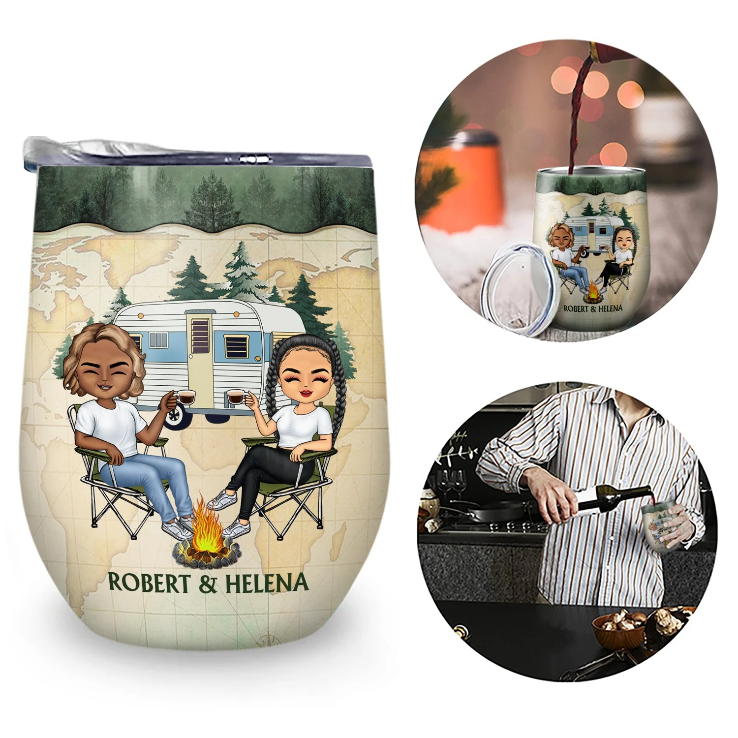 Husband And Wife Camping Partners For Life - Anniversary, Birthday Gift For Spouse, Husband, Wife, Boyfriend, Girlfriend, Campers - Personalized Custom Wine Tumbler - Image 2