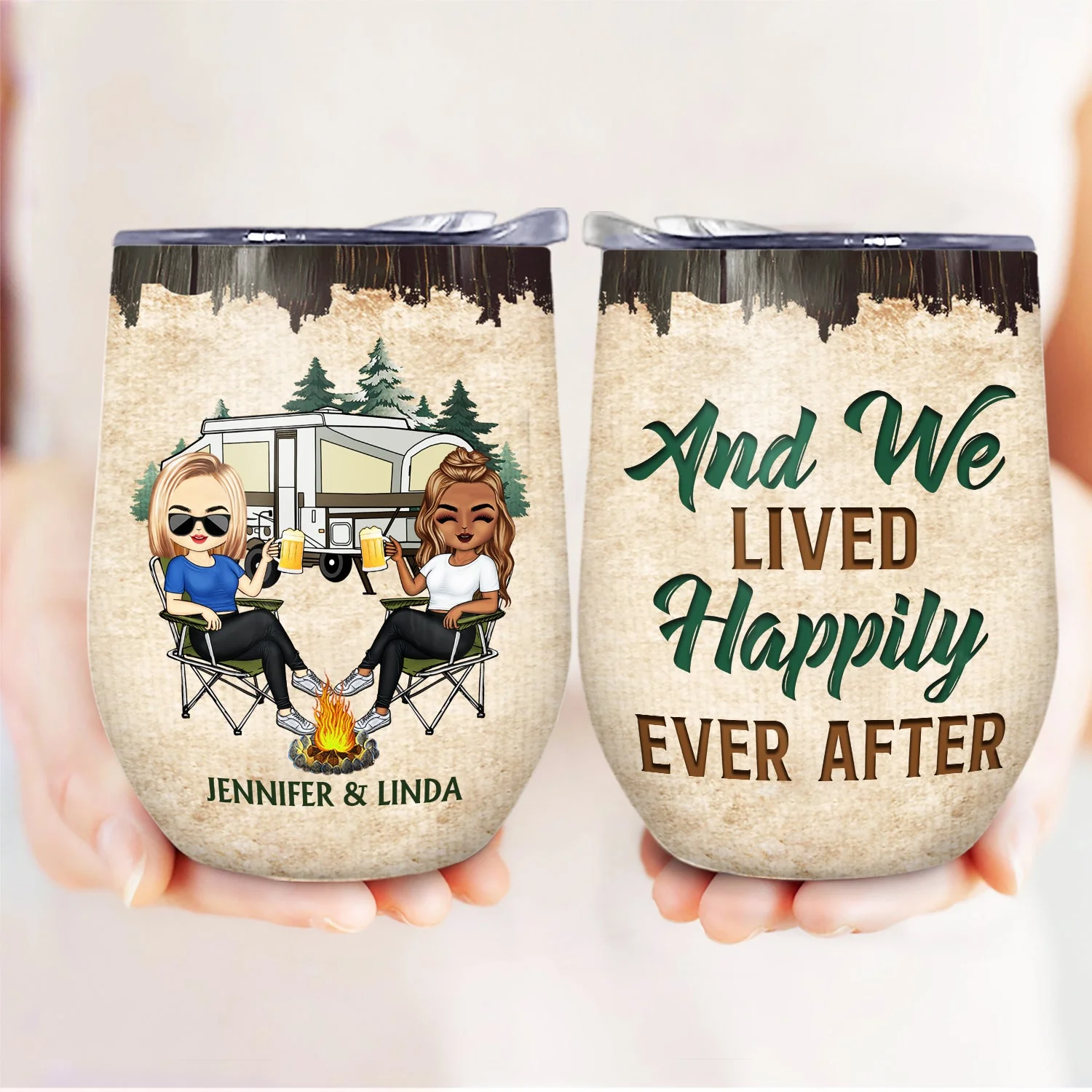 Husband And Wife Camping Partners For Life - Anniversary, Birthday Gift For Spouse, Husband, Wife, Boyfriend, Girlfriend, Campers - Personalized Custom Wine Tumbler - Image 3