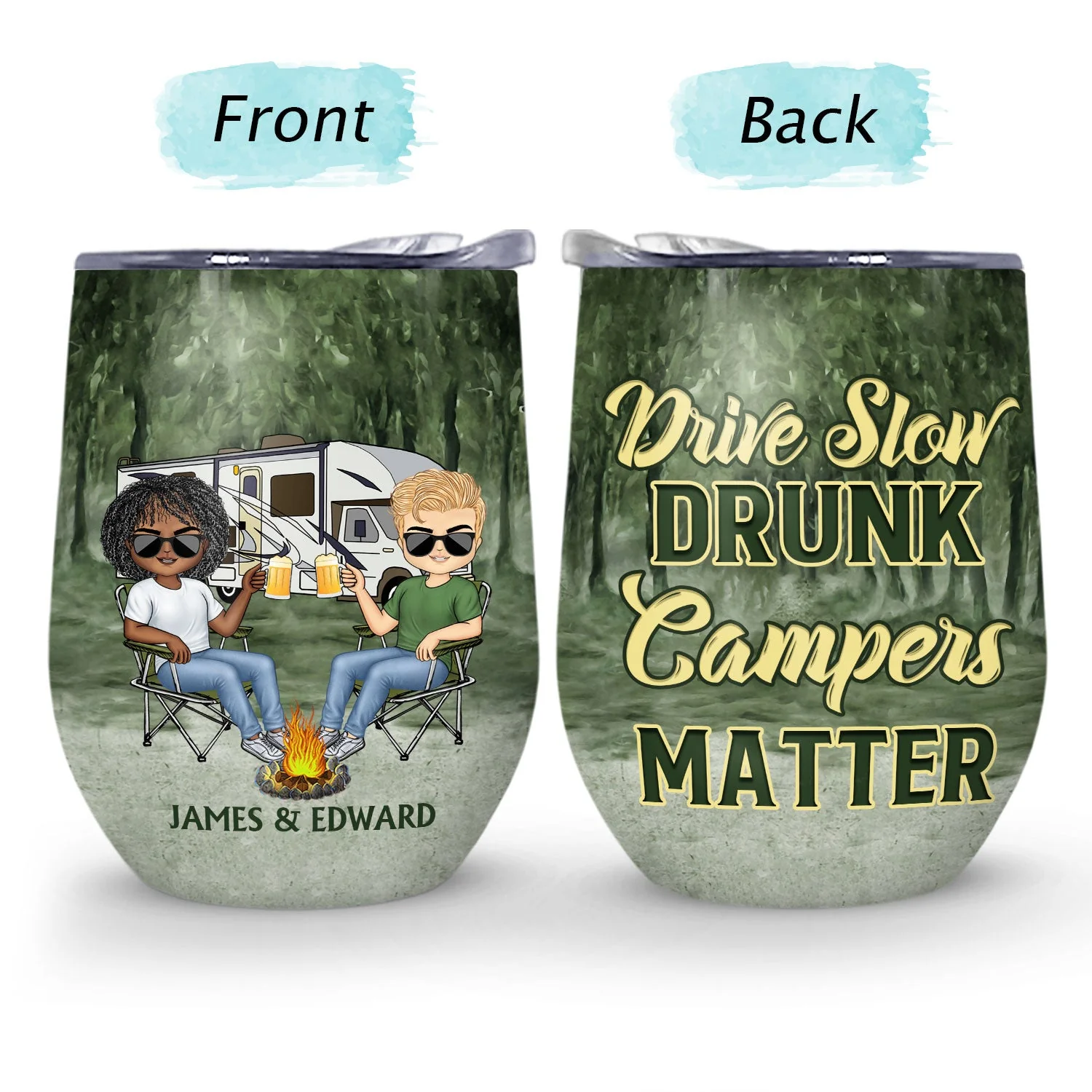 Husband And Wife Camping Partners For Life - Anniversary, Birthday Gift For Spouse, Husband, Wife, Boyfriend, Girlfriend, Campers - Personalized Custom Wine Tumbler - Image 4
