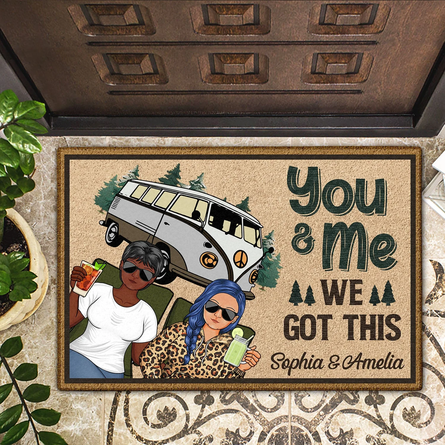 Husband And Wife Camping Partners For Life - Anniversary, Birthday Gift For Spouse, Husband, Wife, Boyfriend, Girlfriend - Personalized Custom Doormat - Image 2