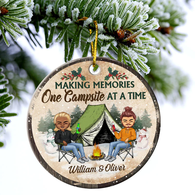 Husband And Wife Camping Partners For Life - Christmas Gift For Camping Couples - Personalized Custom Circle Ceramic Ornament - Image 3