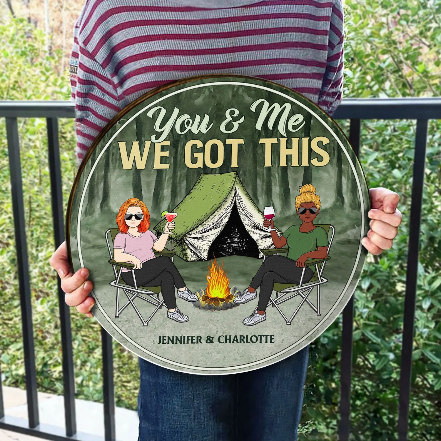 Husband And Wife Camping Partners For Life Family - Couple Gift - Personalized Custom Wood Circle Sign - Image 3
