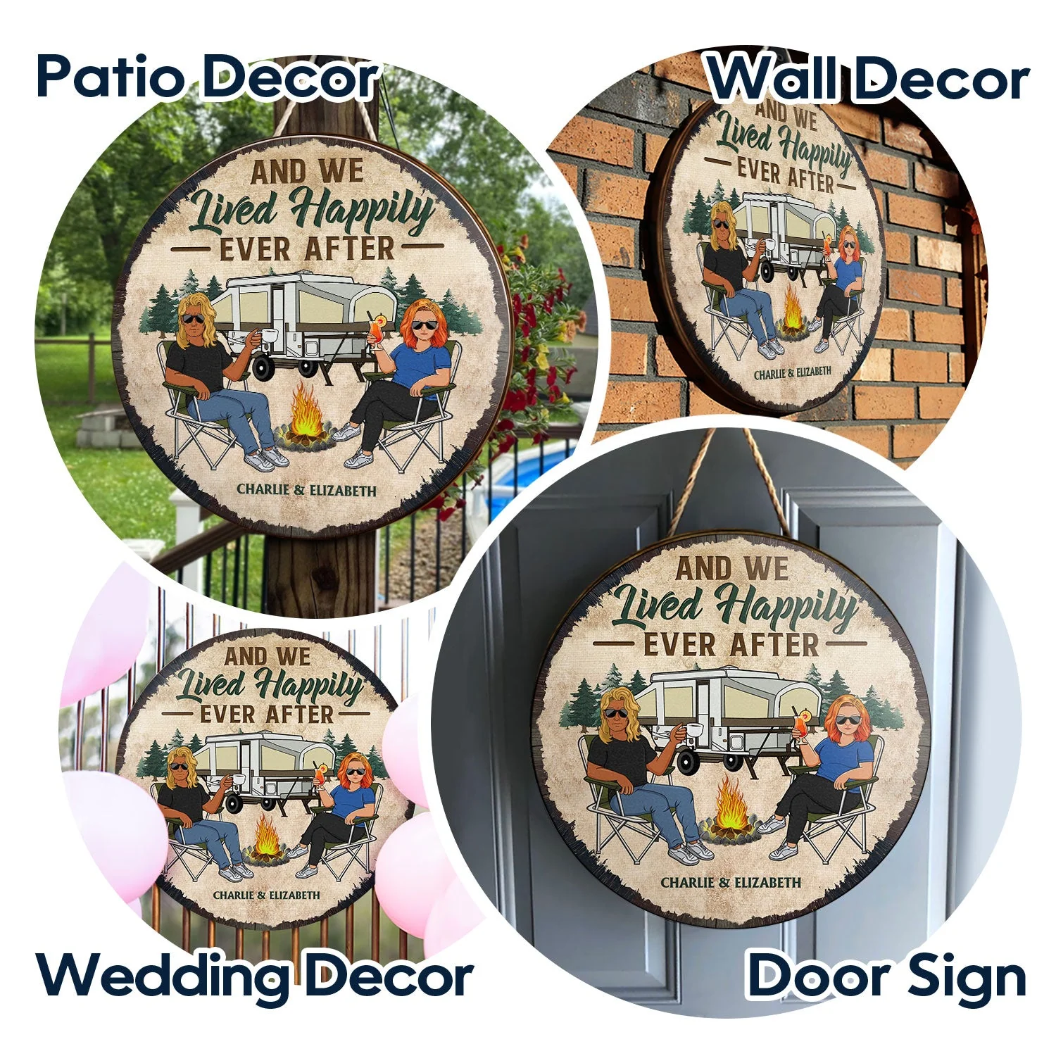 Husband And Wife Camping Partners For Life Family - Couple Gift - Personalized Custom Wood Circle Sign - Image 4