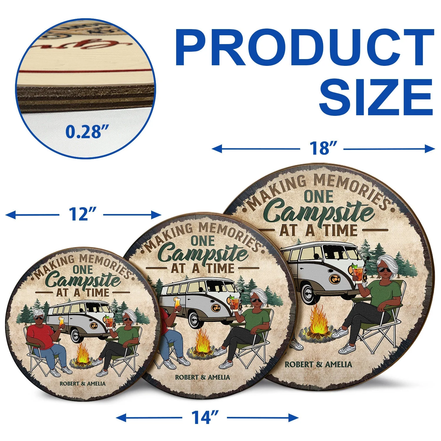 Husband And Wife Camping Partners For Life Family - Couple Gift - Personalized Custom Wood Circle Sign - Image 5