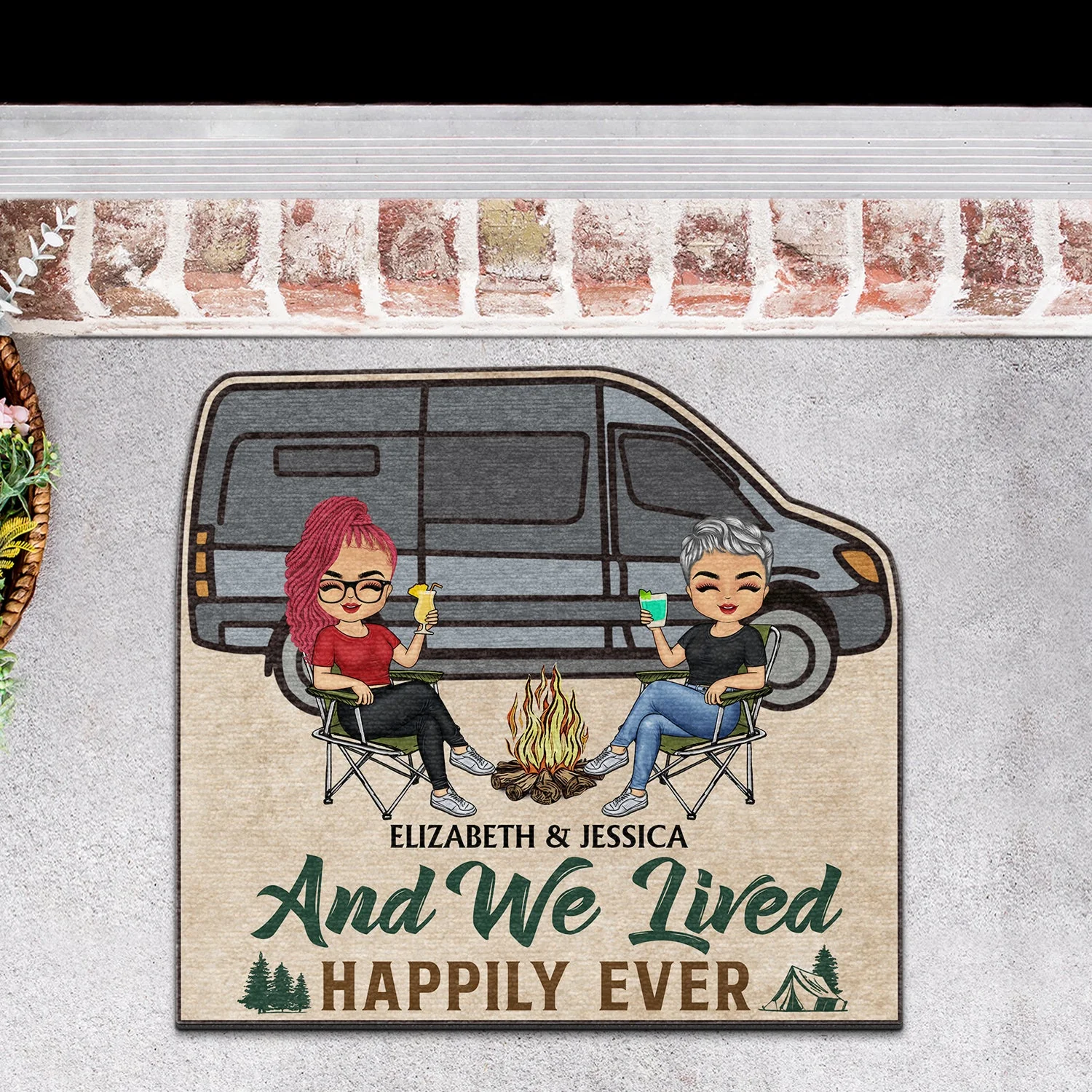 Husband And Wife Camping Partners For Life - Gift For Camping Couples - Personalized Custom Shaped Doormat - Image 3