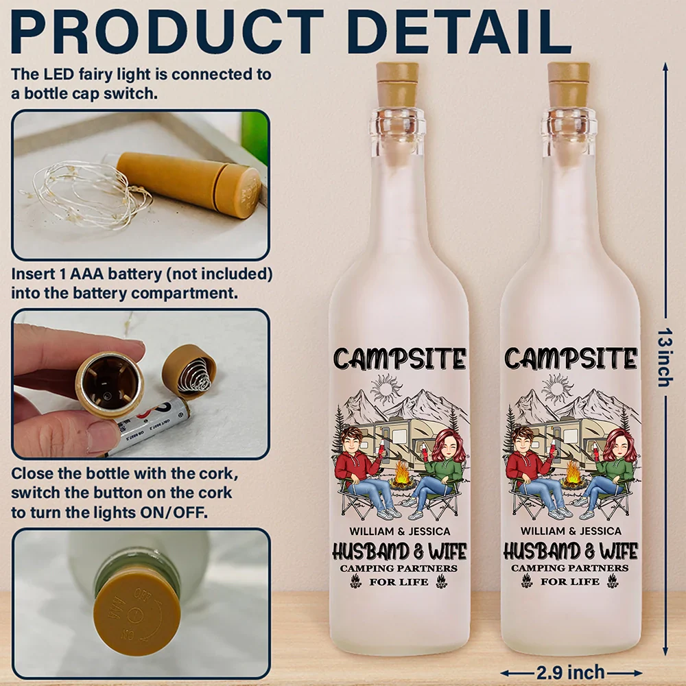 Husband And Wife Camping Partners For Life - Personalized Bottle Light - Image 4