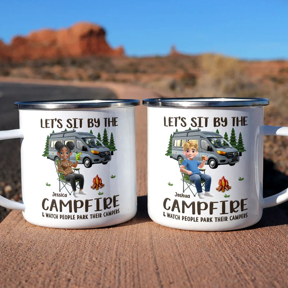 Husband And Wife Camping Partners For Life - Personalized Enamel Mug - Image 6