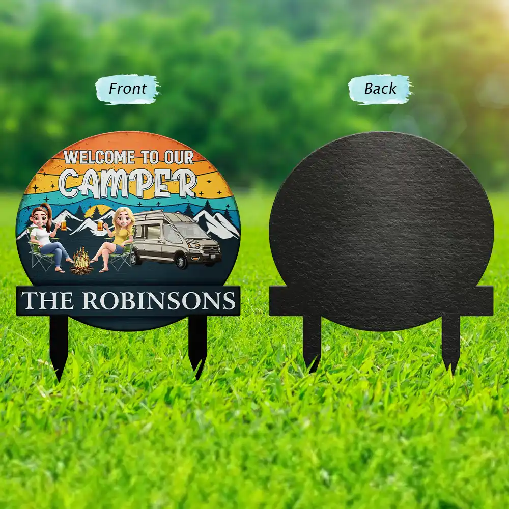 Husband And Wife Camping Partners For Life - Personalized Metal Garden Stake - Image 2