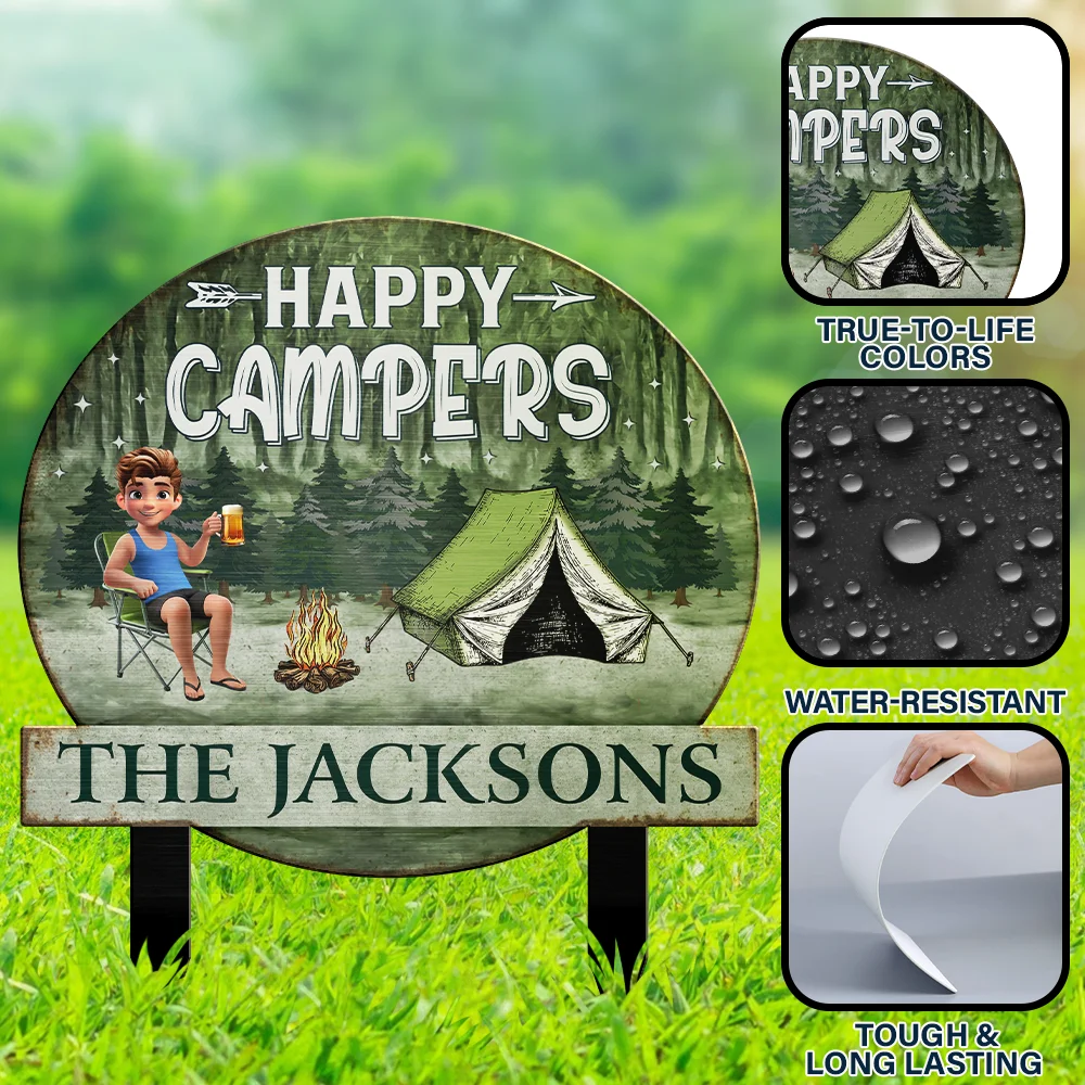 Husband And Wife Camping Partners For Life - Personalized Metal Garden Stake - Image 6