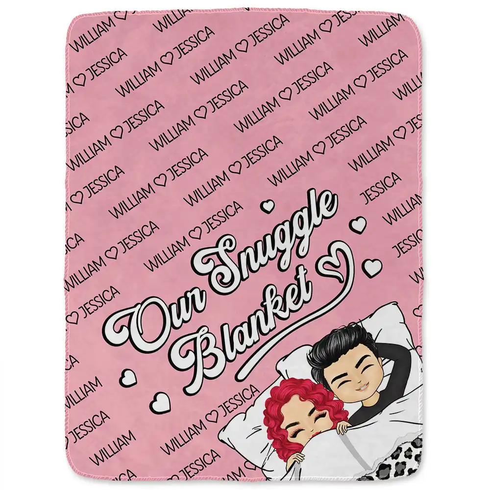 Husband And Wife Couple Chibi Our Snuggle Blanket - Personalized Fleece Blanket, Sherpa Blanket - Image 2