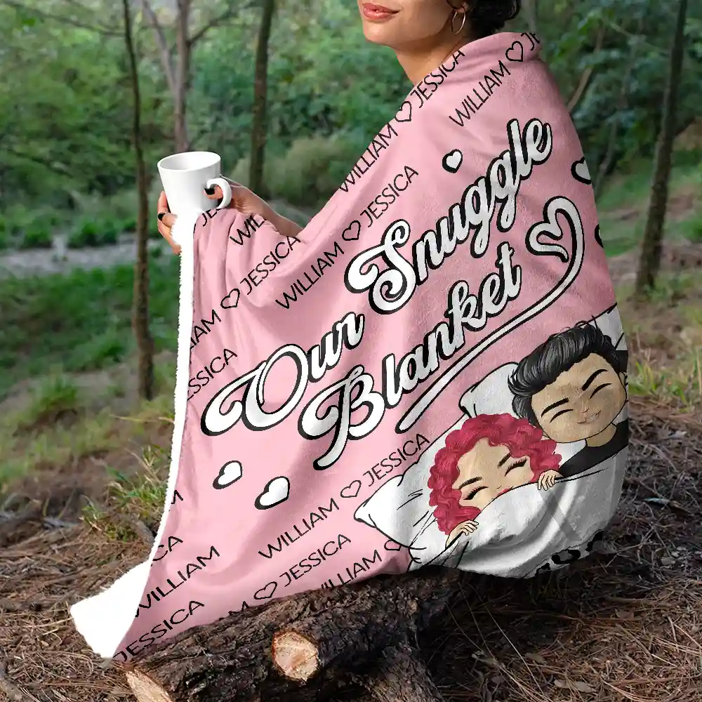 Husband And Wife Couple Chibi Our Snuggle Blanket - Personalized Fleece Blanket, Sherpa Blanket - Image 5