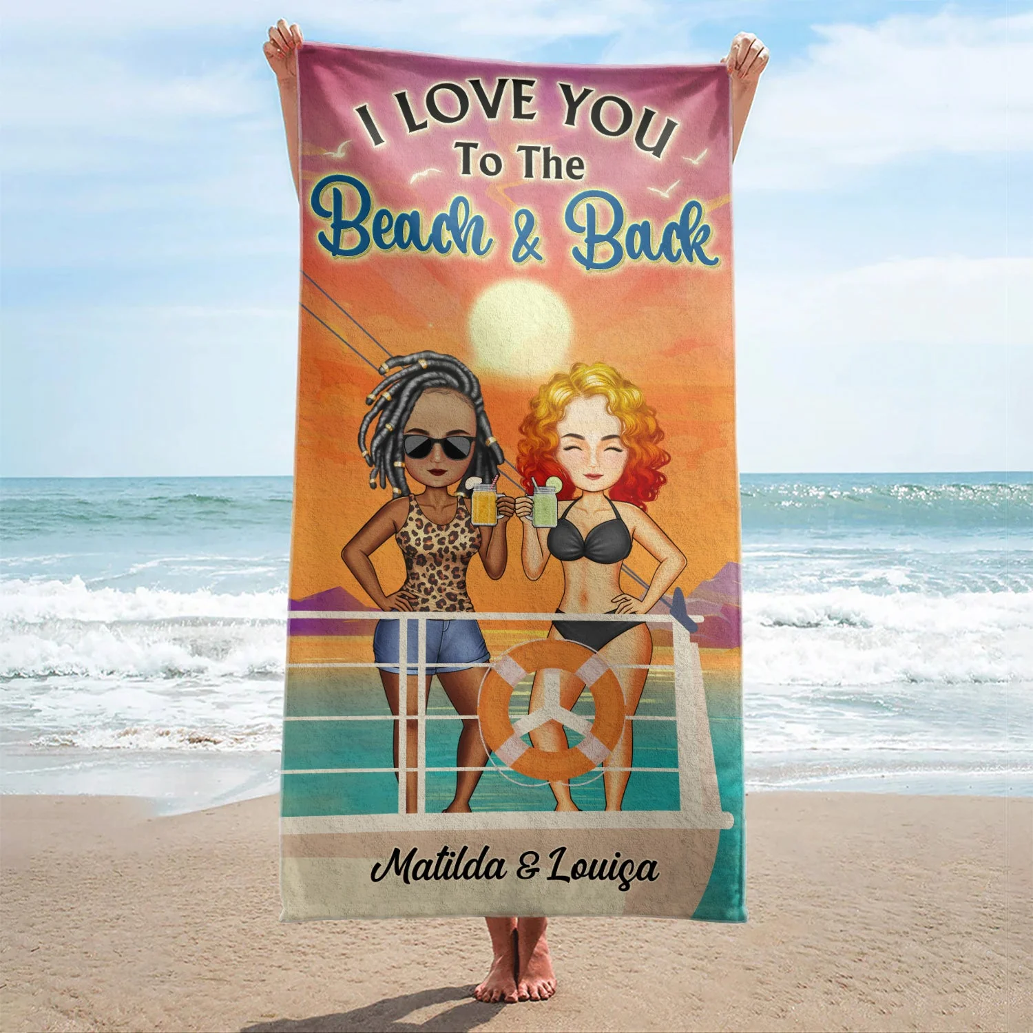 Husband And Wife Cruising Partners For Life Beach Traveling - Anniversary, Birthday Gift For Couples, Boyfriend, Girlfriend - Personalized Beach Towel - Image 2