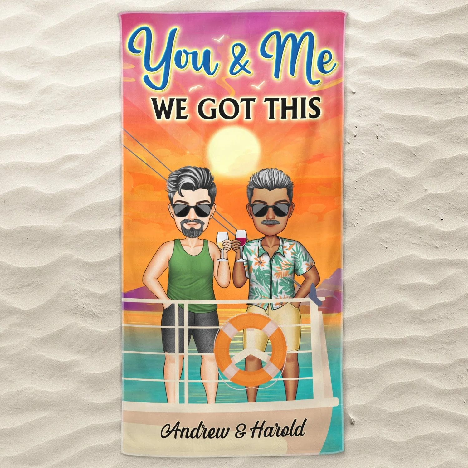 Husband And Wife Cruising Partners For Life Beach Traveling - Anniversary, Birthday Gift For Couples, Boyfriend, Girlfriend - Personalized Beach Towel - Image 3