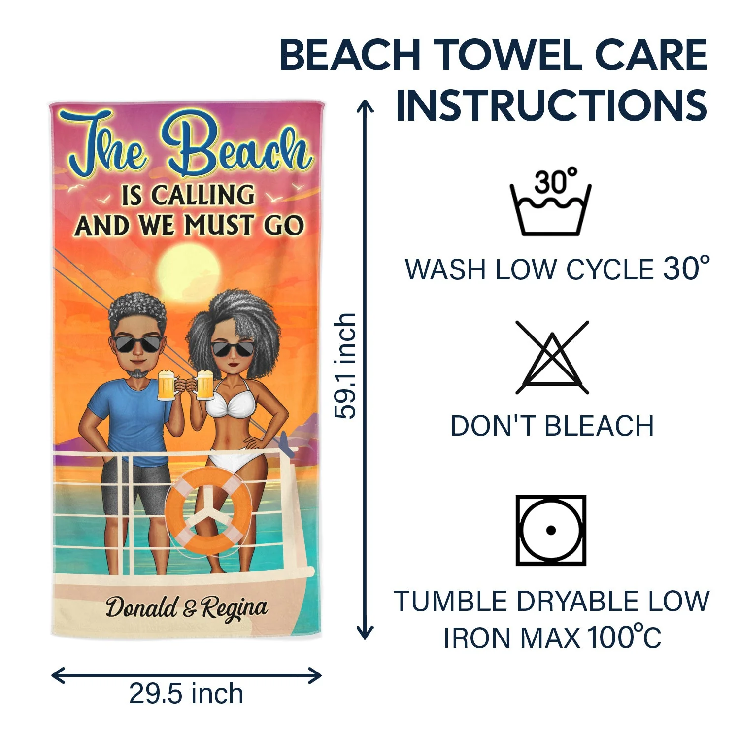Husband And Wife Cruising Partners For Life Beach Traveling - Anniversary, Birthday Gift For Couples, Boyfriend, Girlfriend - Personalized Beach Towel - Image 6