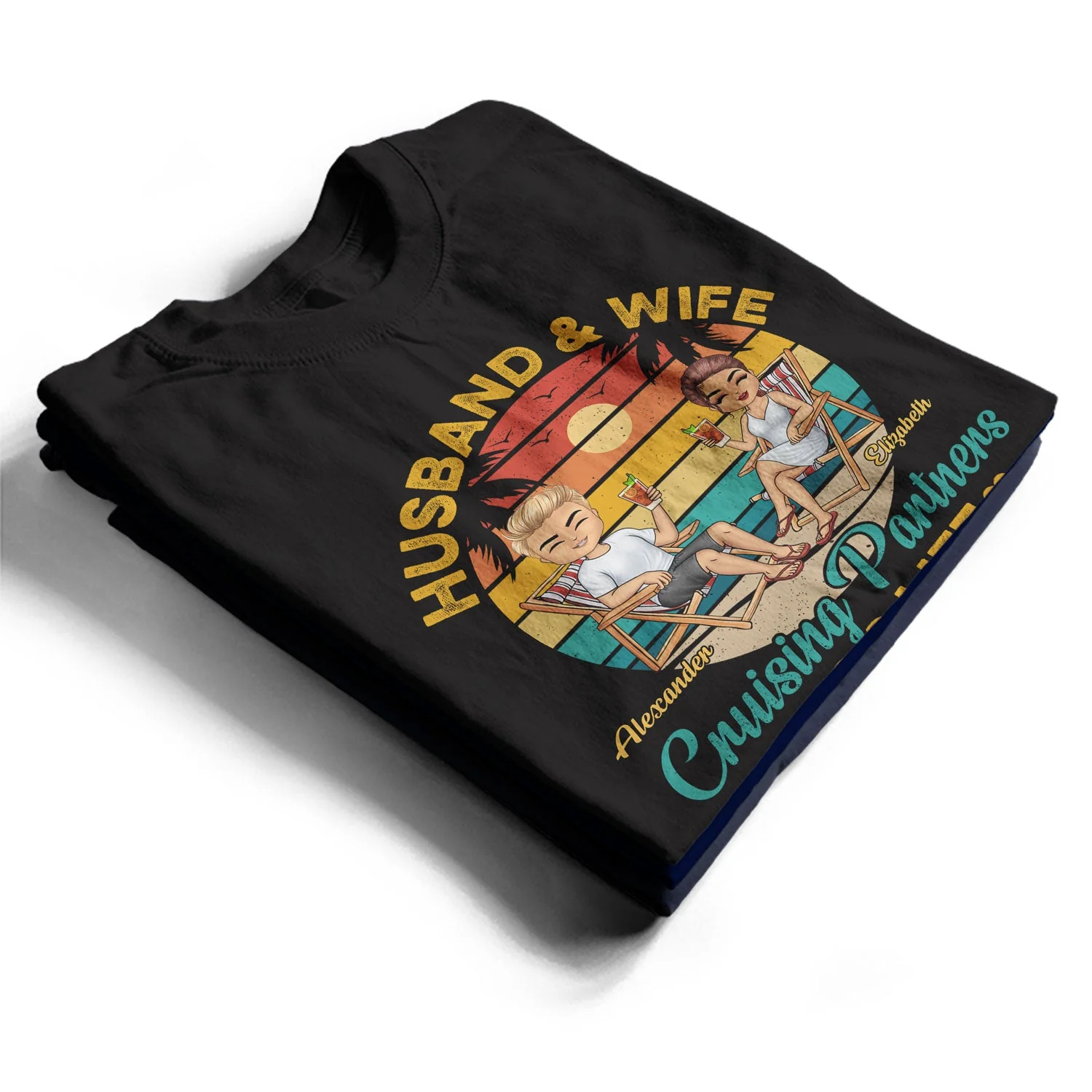 Husband And Wife Cruising Partners For Life Beach Traveling Couples - Anniversary, Birthday Gift For Spouse, Boyfriend, Girlfriend - Personalized Custom T Shirt - Image 2