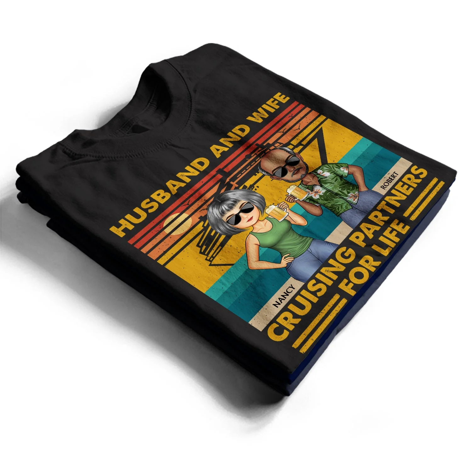 Husband And Wife Cruising Partners For Life Traveling Couples Beach Vacation - Anniversary, Birthday Gift For Spouse, Boyfriend, Girlfriend - Personalized Custom T Shirt - Image 2