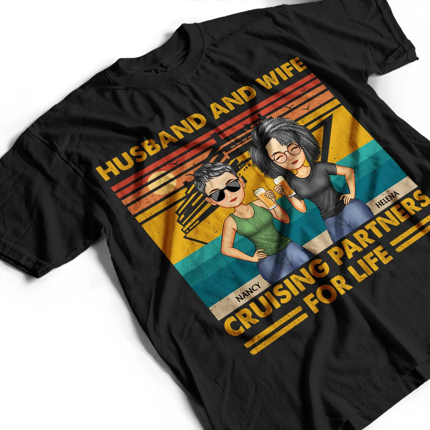 Husband And Wife Cruising Partners For Life Traveling Couples Beach Vacation - Anniversary, Birthday Gift For Spouse, Boyfriend, Girlfriend - Personalized Custom T Shirt - Image 3