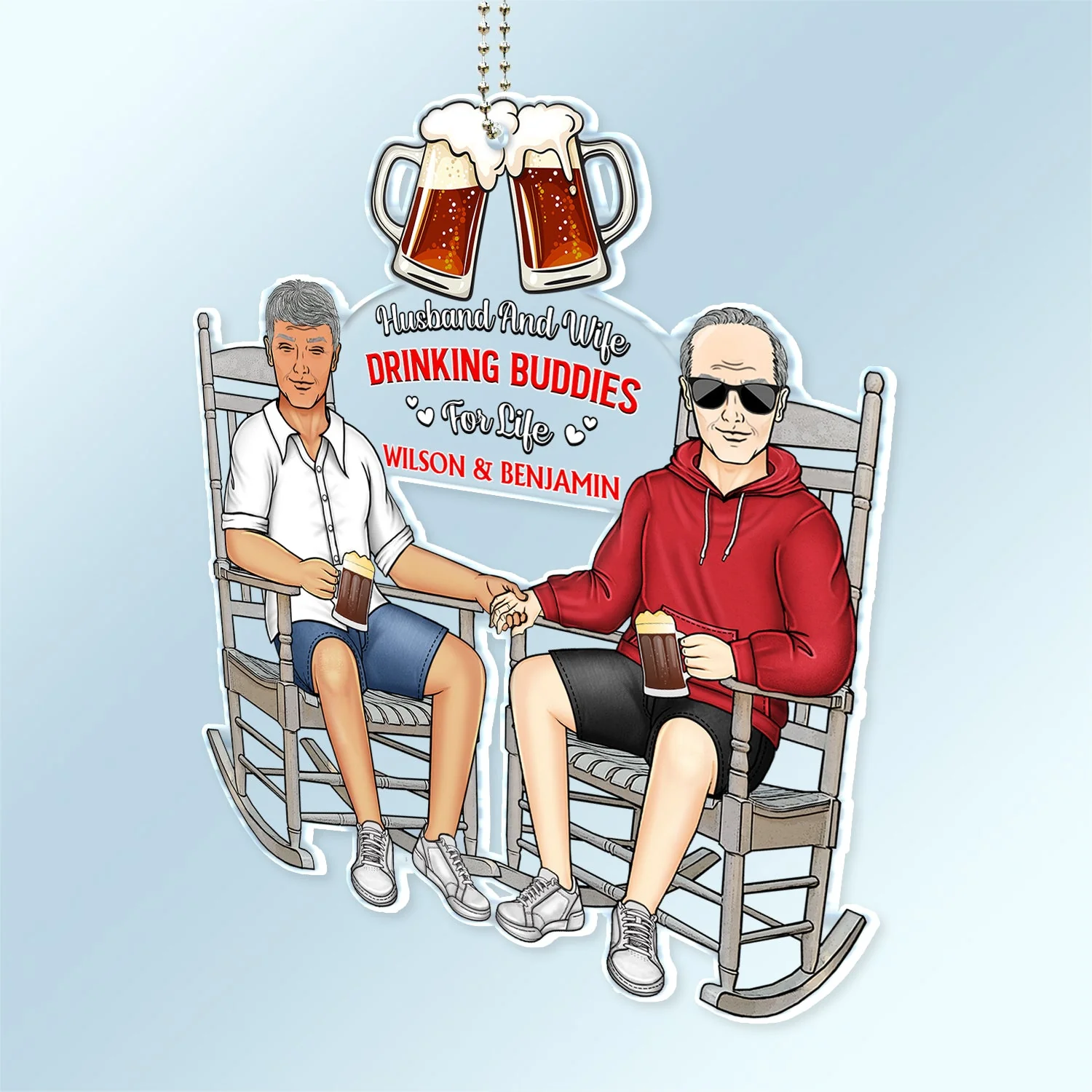 Husband And Wife Drinking Buddies For Life - Birthday, Anniversary Gift For Spouse, Lover, Husband, Wife, Boyfriend, Girlfriend, Couple - Personalized Acrylic Car Hanger - Image 2