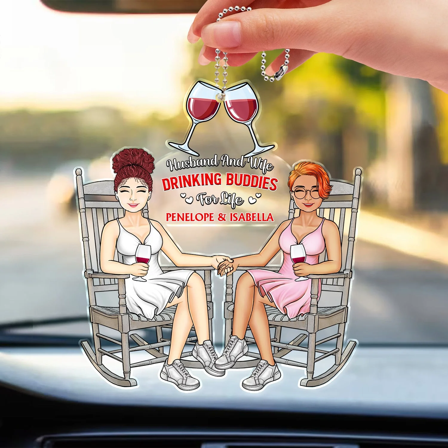 Husband And Wife Drinking Buddies For Life - Birthday, Anniversary Gift For Spouse, Lover, Husband, Wife, Boyfriend, Girlfriend, Couple - Personalized Acrylic Car Hanger - Image 3
