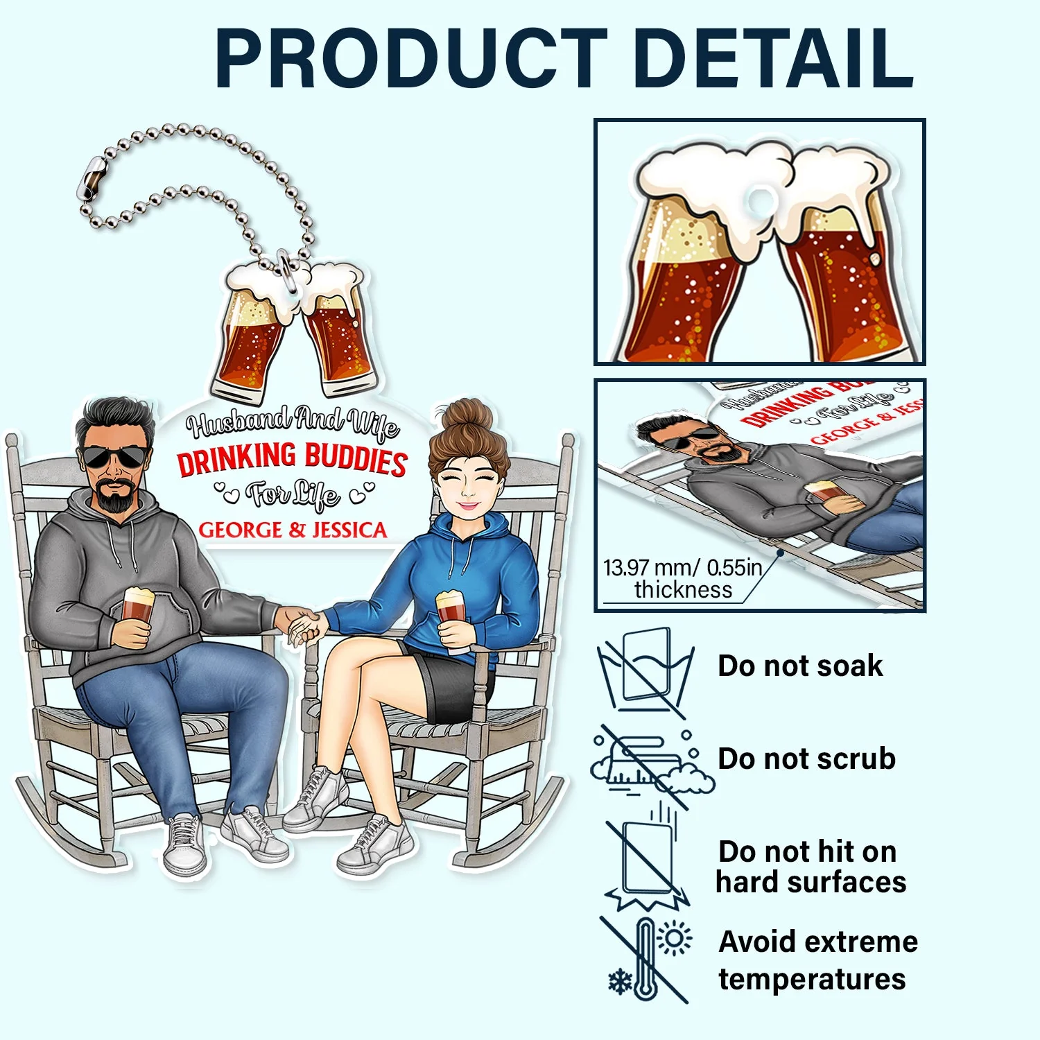 Husband And Wife Drinking Buddies For Life - Birthday, Anniversary Gift For Spouse, Lover, Husband, Wife, Boyfriend, Girlfriend, Couple - Personalized Acrylic Car Hanger - Image 5