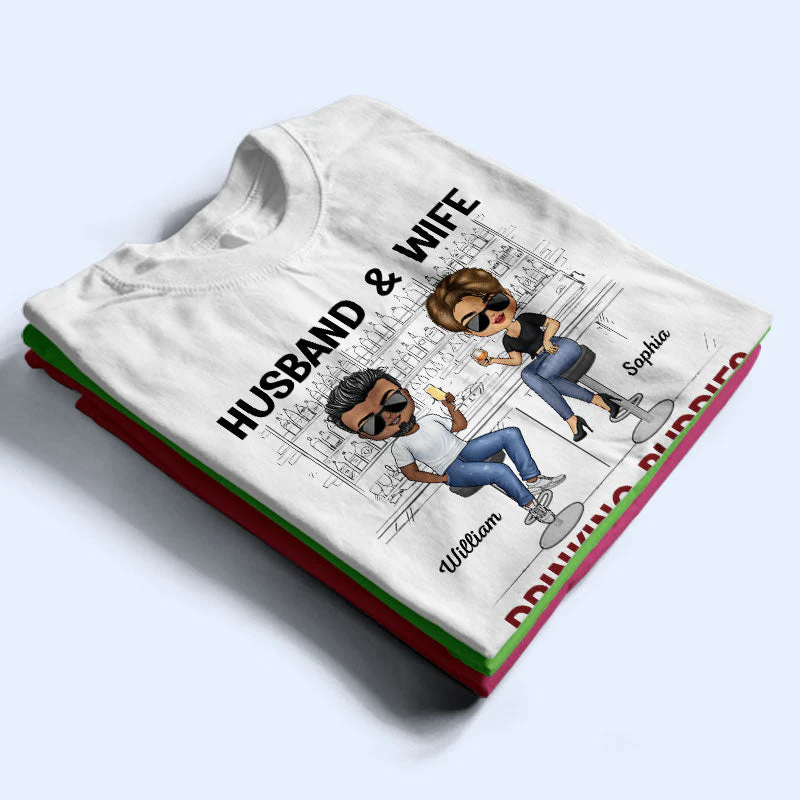 Husband And Wife Drinking Buddies For Life Chibi - Married Couple - Personalized Custom T Shirt - Image 2