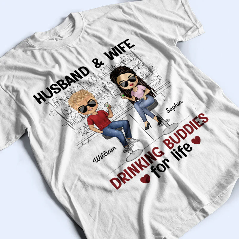 Husband And Wife Drinking Buddies For Life Chibi - Married Couple - Personalized Custom T Shirt - Image 3