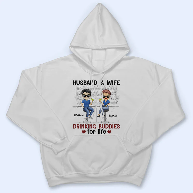 Husband And Wife Drinking Buddies For Life Chibi - Married Couple - Personalized Custom T Shirt - Image 4