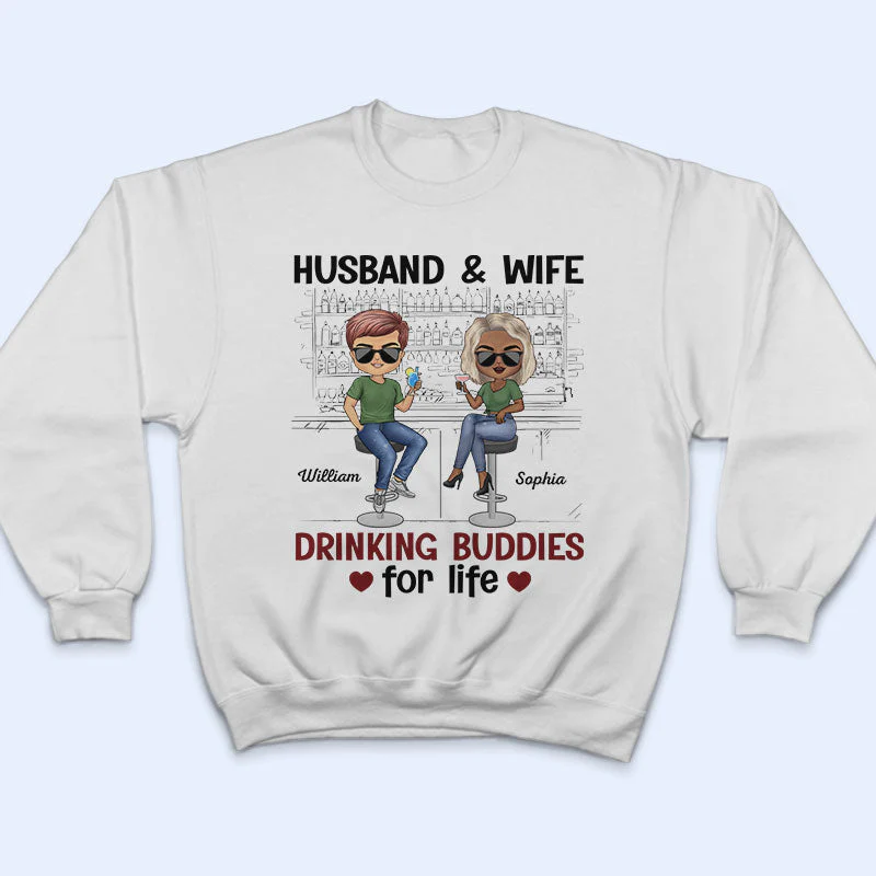 Husband And Wife Drinking Buddies For Life Chibi - Married Couple - Personalized Custom T Shirt - Image 5