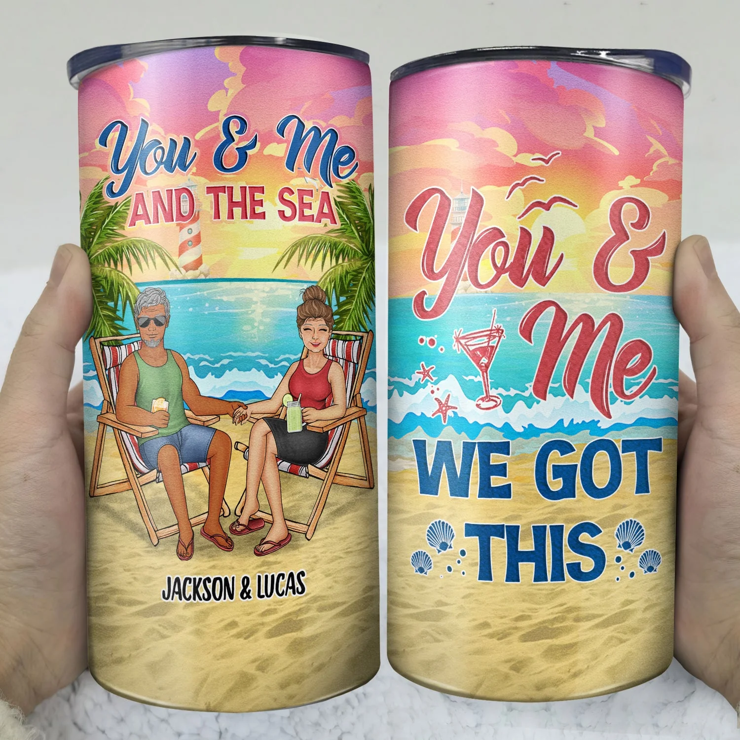 Husband And Wife Drinking Buddies For Life - Gift For Couples, Beach, Travel Lovers - Personalized Custom 4 In 1 Can Cooler Tumbler - Image 3