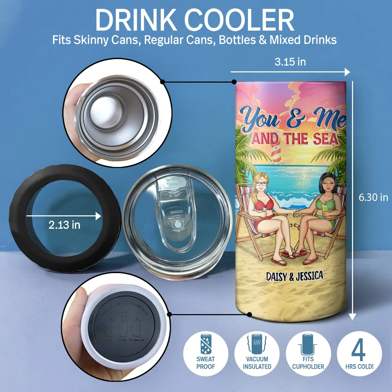 Husband And Wife Drinking Buddies For Life - Gift For Couples, Beach, Travel Lovers - Personalized Custom 4 In 1 Can Cooler Tumbler - Image 4