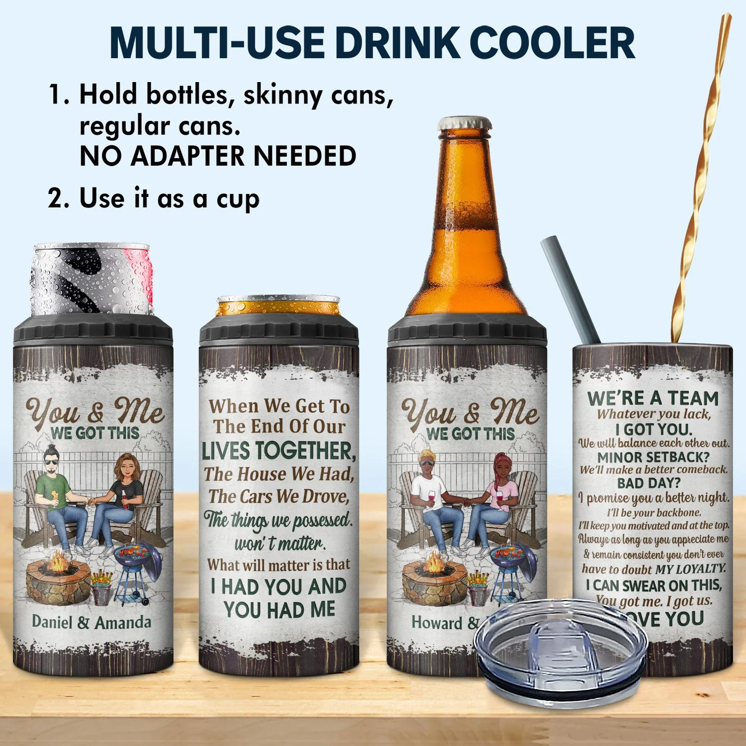 Husband And Wife Drinking Buddies For Life - Loving Gift For Couples - Personalized Custom 4 In 1 Can Cooler Tumbler - Image 2