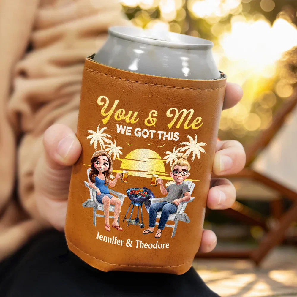 Husband And Wife Drinking Buddies For Life - Personalized Leather Can Cooler - Image 3
