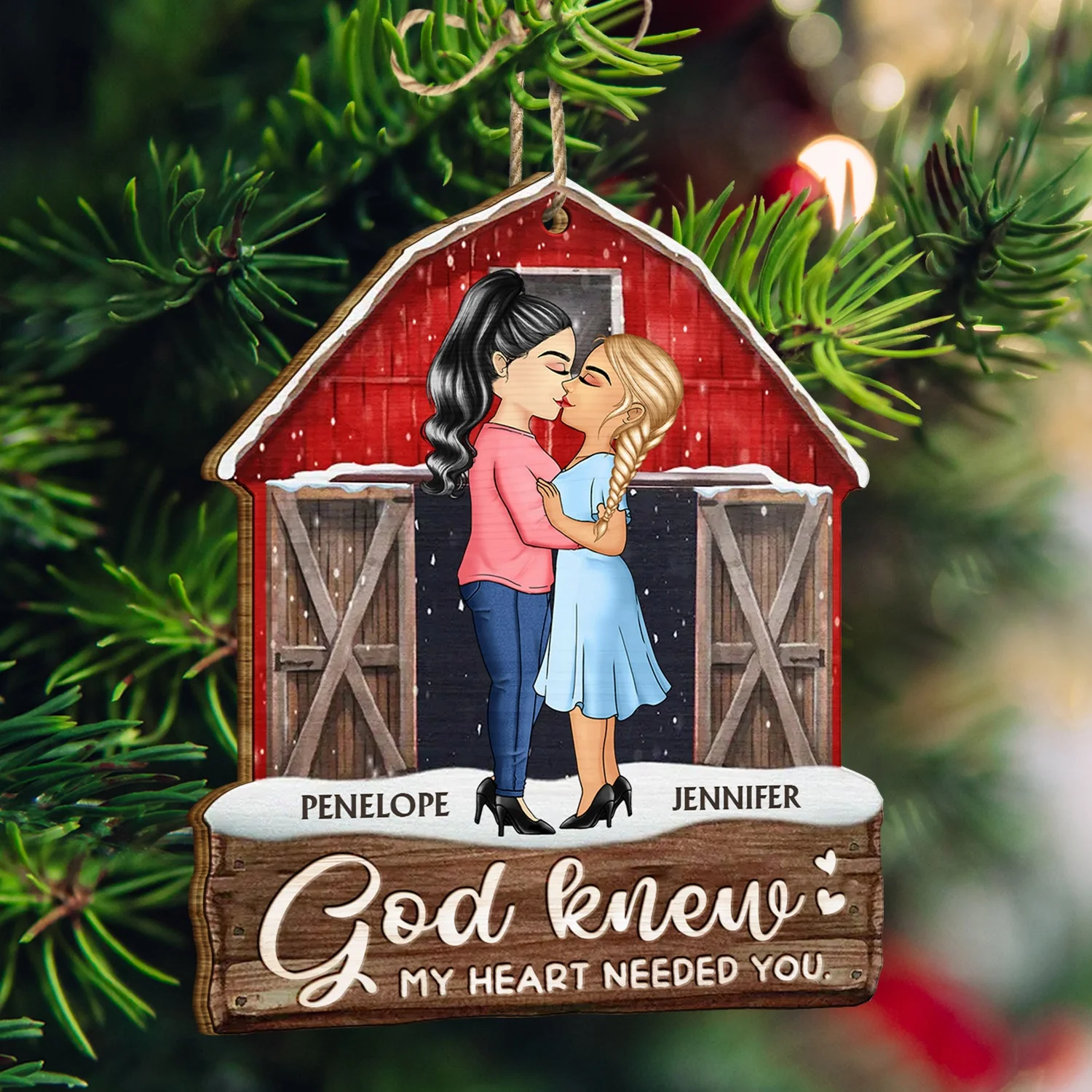 Husband And Wife God Knew My Heart Needed You - Christmas Gift For Couples - Personalized Custom Shaped Wooden Ornament - Image 3