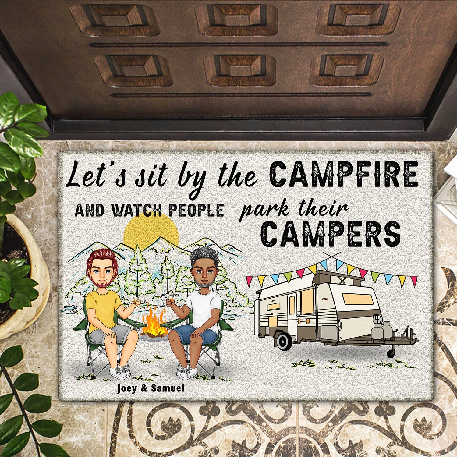 Husband And Wife Home Is Where We Park It - Gift For Camping Couples - Personalized Custom Doormat - Image 2