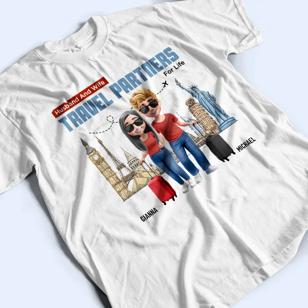 Husband And Wife Travel Couple For Life - Personalized T Shirt - Image 3