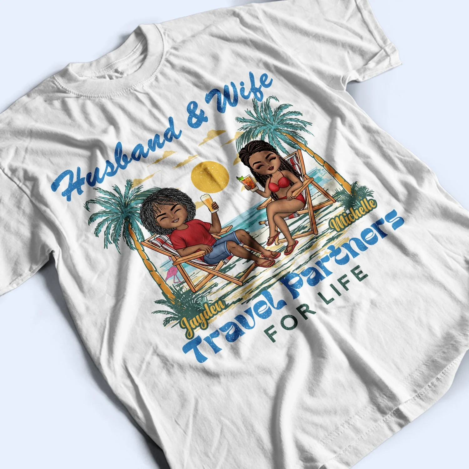 Husband And Wife Travel Partners For Life Beach Traveling - Birthday, Anniversary, Travel, Vacation Gift For Couple, Parents - Personalized T Shirt - Image 3