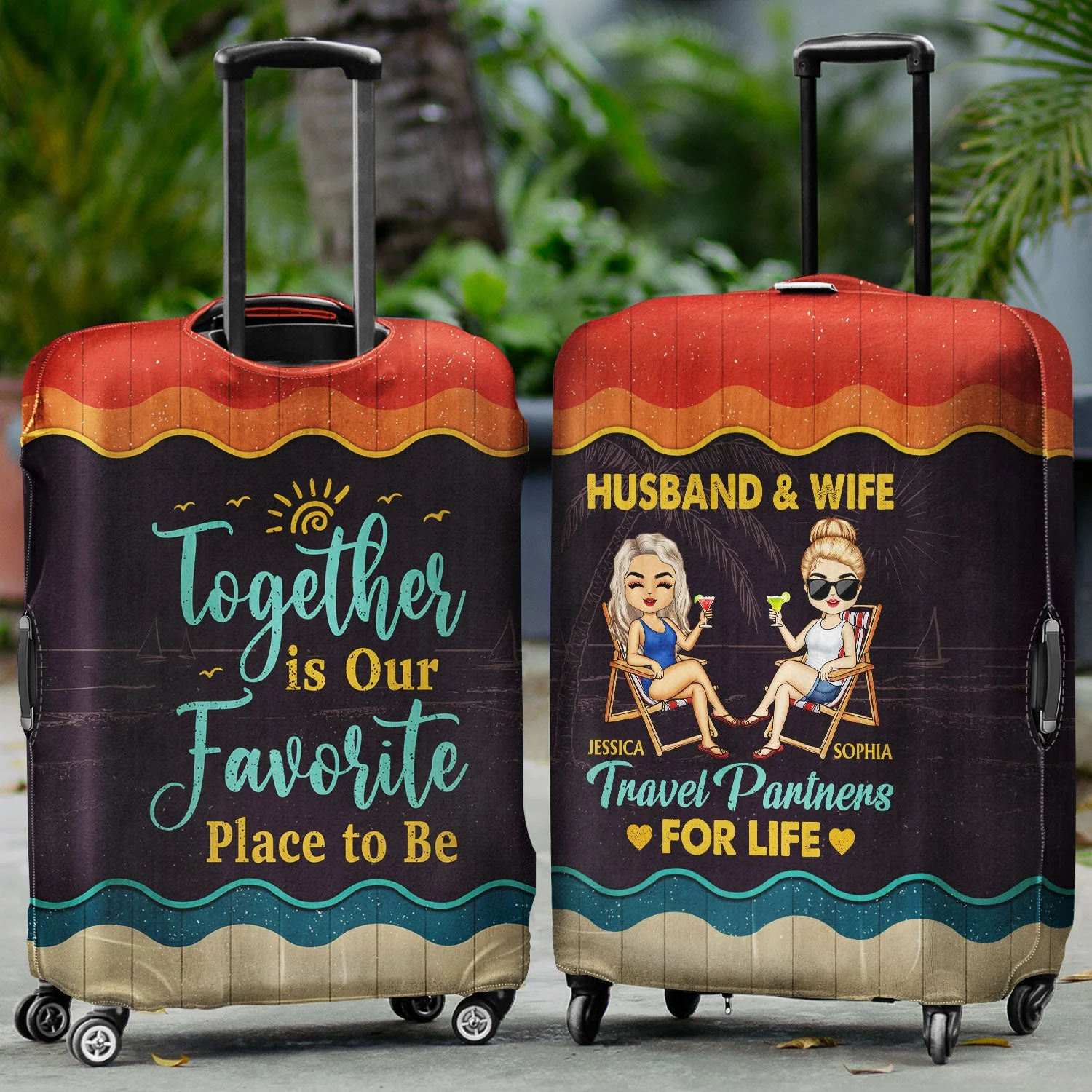 Husband And Wife Travel Partners For Life Beach Traveling Couple - Anniversary, Birthday, Funny Gift For Spouse, Husband, Wife, Family - Personalized Custom Luggage Cover - Image 2