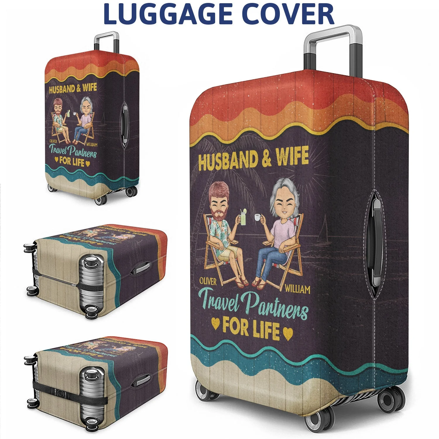 Husband And Wife Travel Partners For Life Beach Traveling Couple - Anniversary, Birthday, Funny Gift For Spouse, Husband, Wife, Family - Personalized Custom Luggage Cover - Image 3