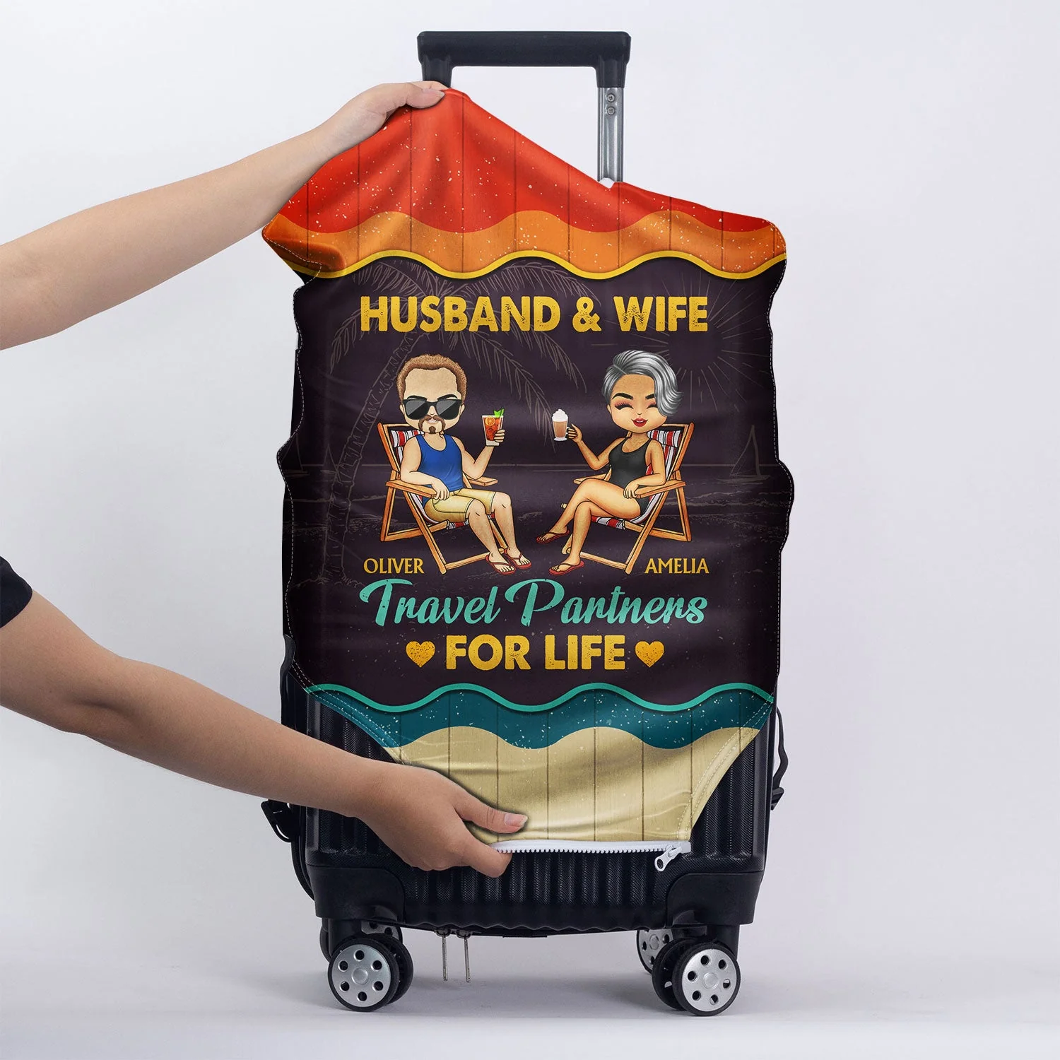 Husband And Wife Travel Partners For Life Beach Traveling Couple - Anniversary, Birthday, Funny Gift For Spouse, Husband, Wife, Family - Personalized Custom Luggage Cover - Image 5
