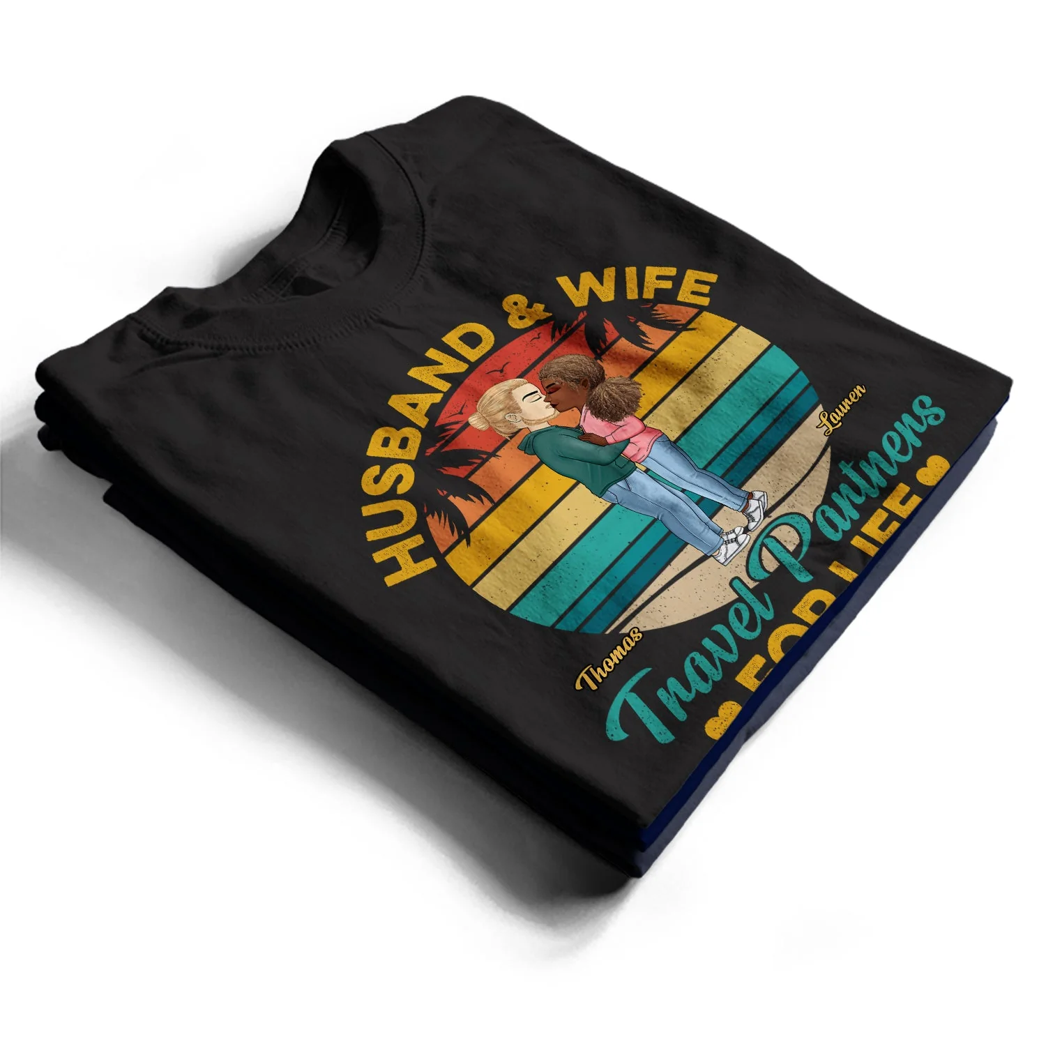 Husband And Wife Travel Partners For Life Beach Traveling Couple - Birthday, Loving, Anniversary Gift For Spouse, Hubby, Wifey, Boyfriend, Girlfriend - Personalized T Shirt - Image 2
