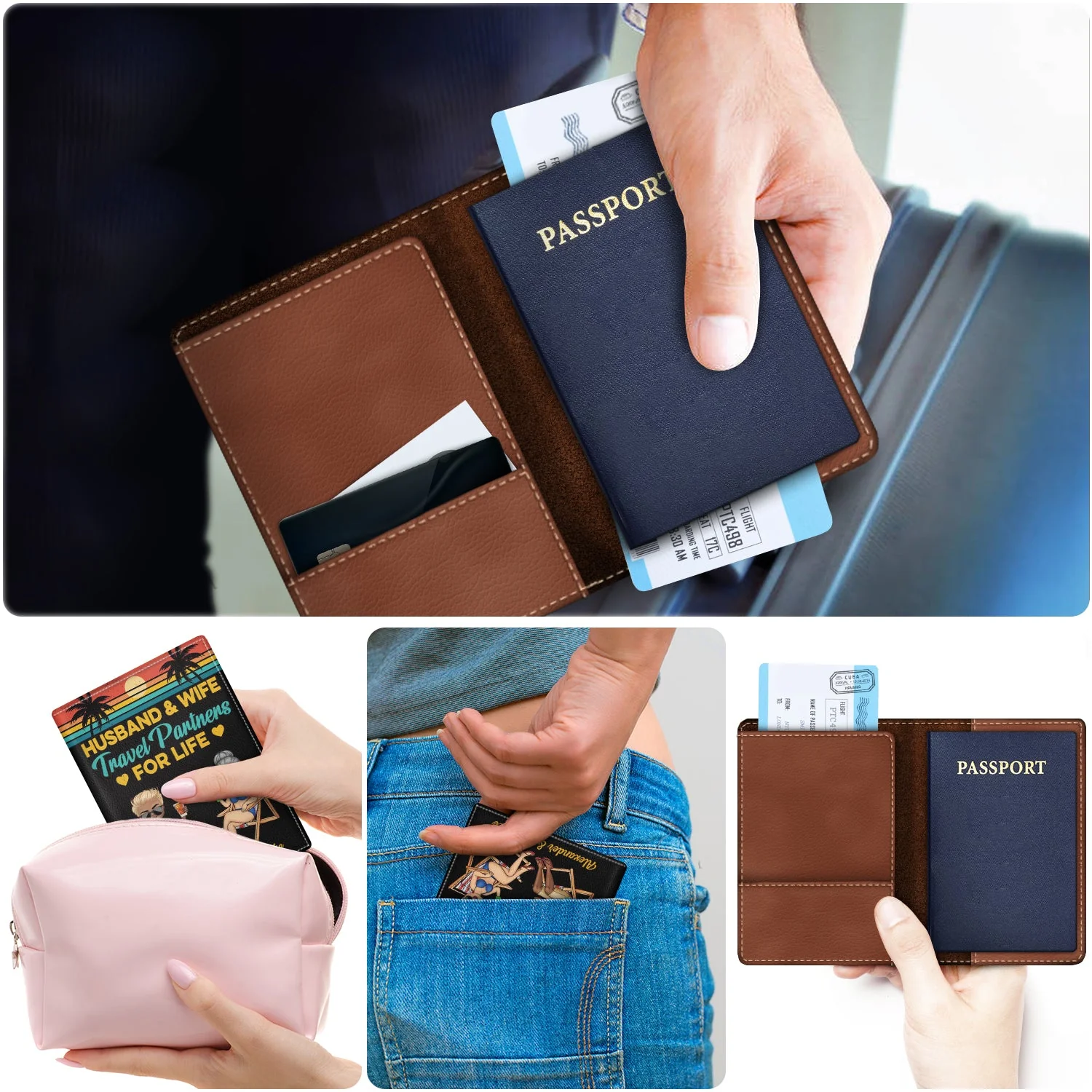 Husband And Wife Travel Partners For Life Beach Traveling Couple - Personalized Custom Passport Cover, Passport Holder - Image 5