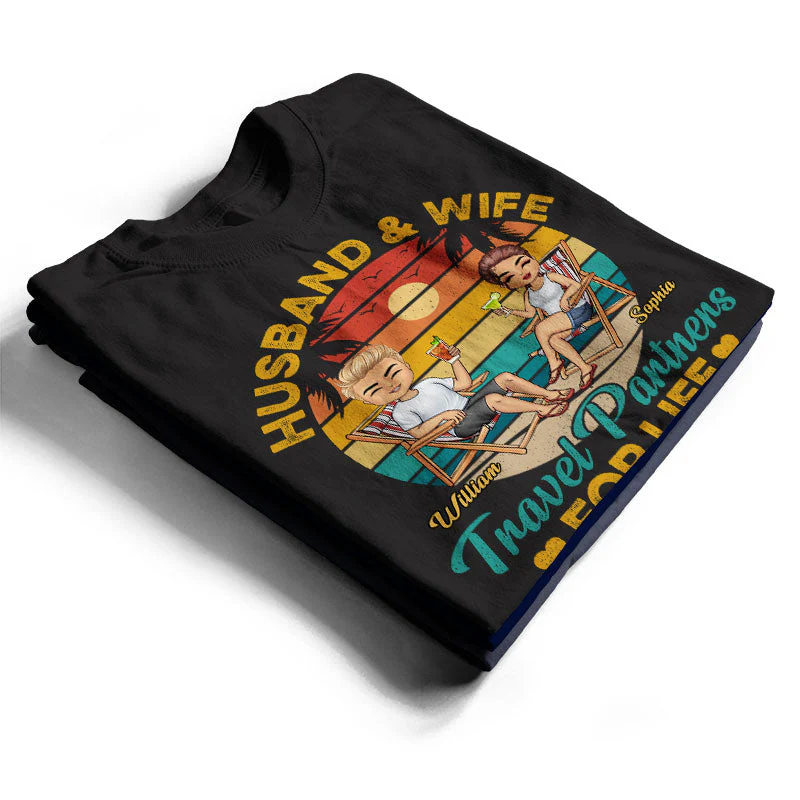Husband And Wife Travel Partners For Life Beach Traveling Couple - Personalized Custom T Shirt - Image 2